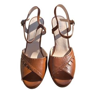 Chelsea Crew Aria Brown Peep Toe Platform Ankle Strap Sandals Size 40 9-9.5 Boho